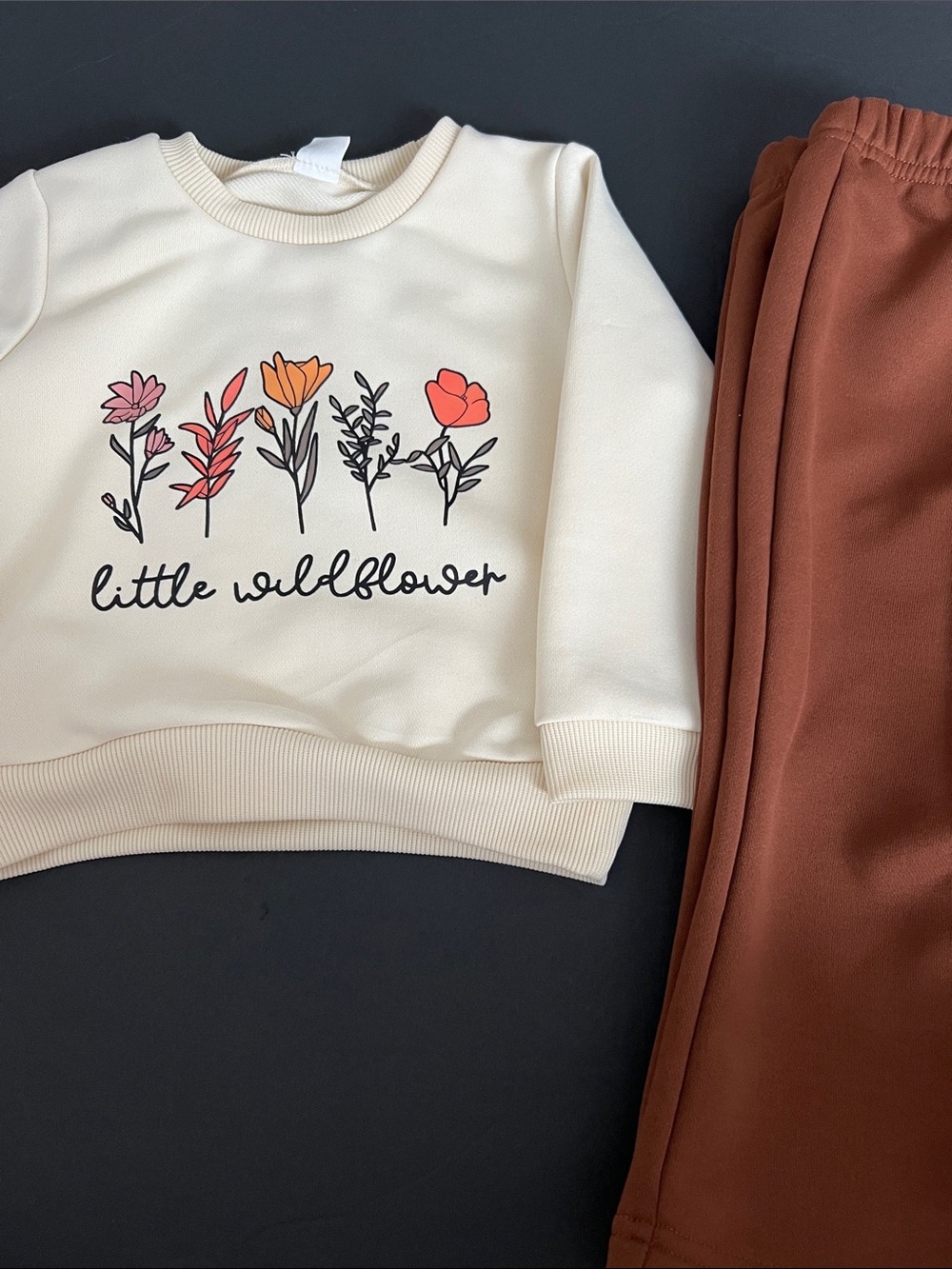 SHEIN Cream Sweatshirt and Brown Joggers Kids Matching Set